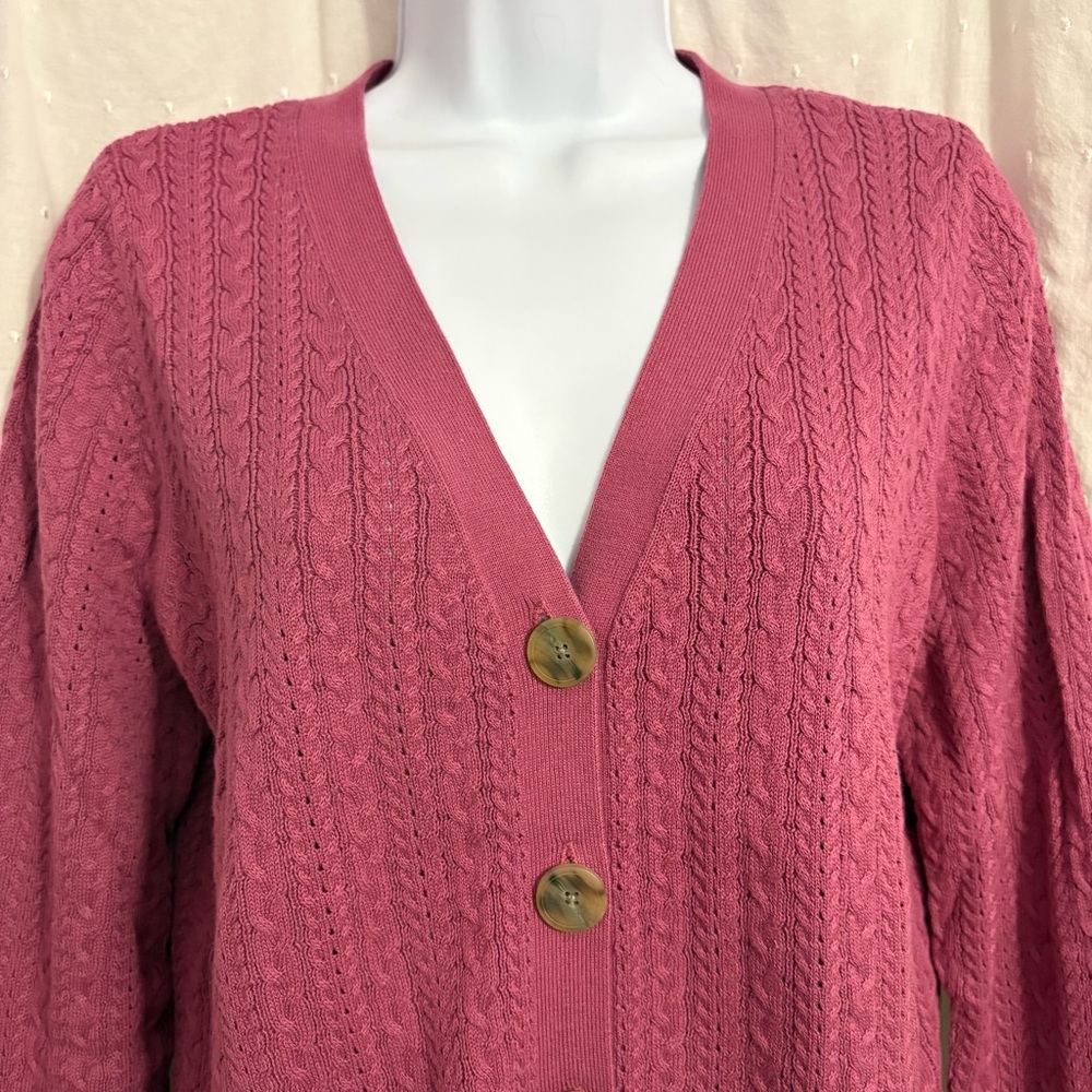 Talbots NWT Cotton Woman’s Pointelle Cabled Cardigan - Picture 4 of 6